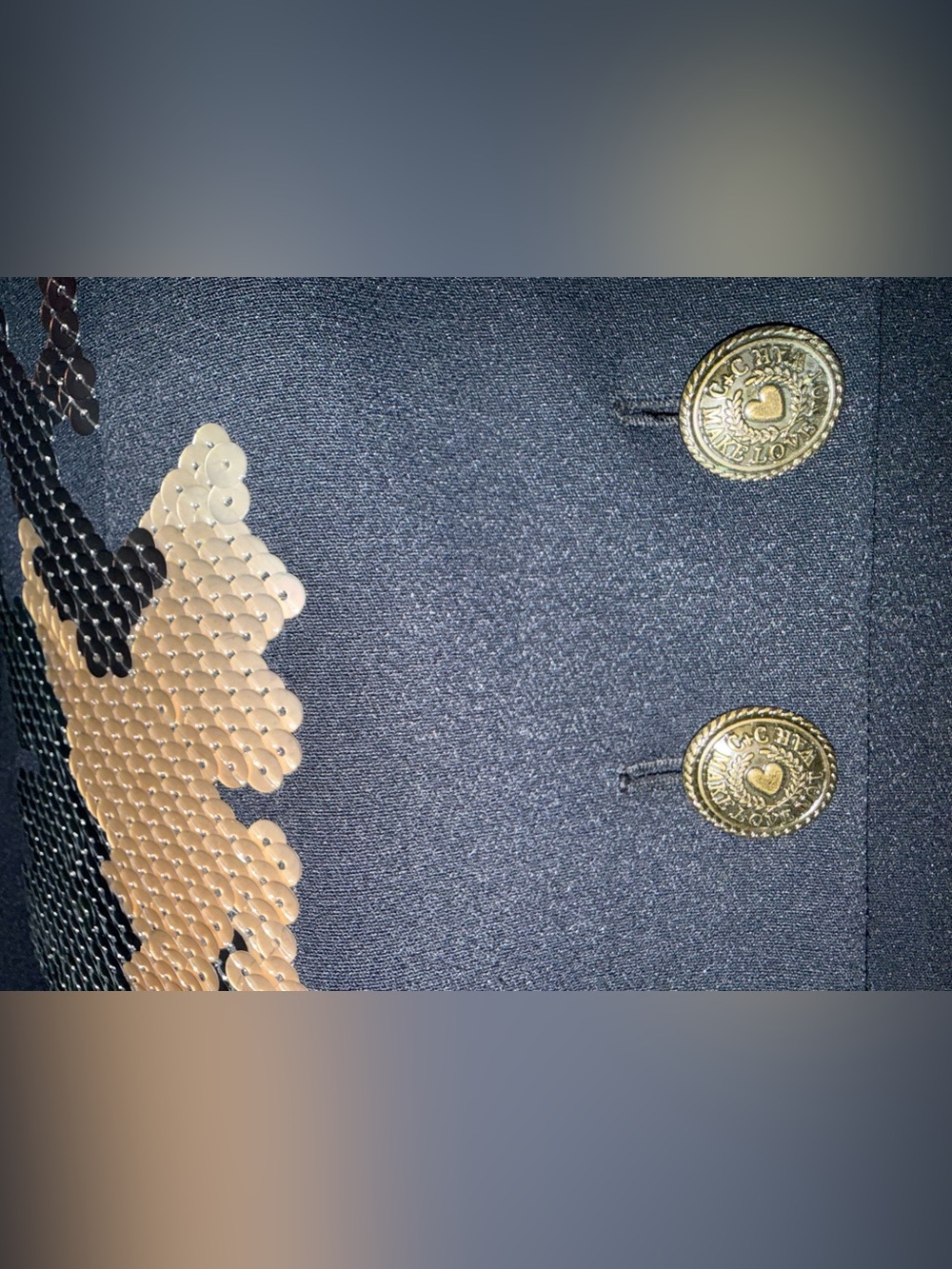 Moschino Vintage 1995 Black Blazer with Camo Sequin Patches Made in Italy - Picture 6 of 15